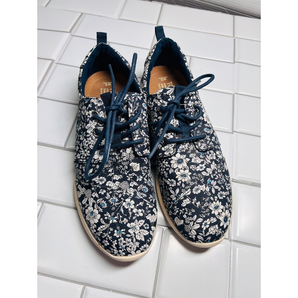 Toms Del ReyBlue White Floral Canvas Lace Up Low Top Sneakers Womens 8 - Picture 5 of 13